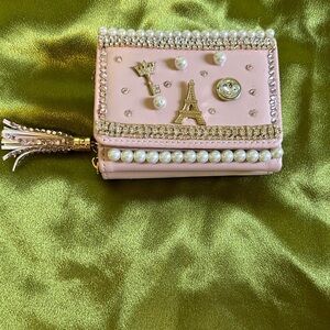 Pink, Paris, wallet with pearls